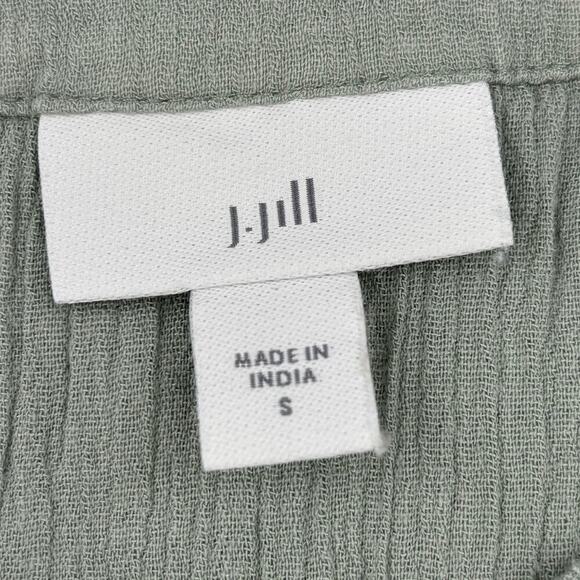 J. Jill Blouse Size S Green Boho Crinkle Texture Oversized Crochet Lace Trim - Picture 4 of 11